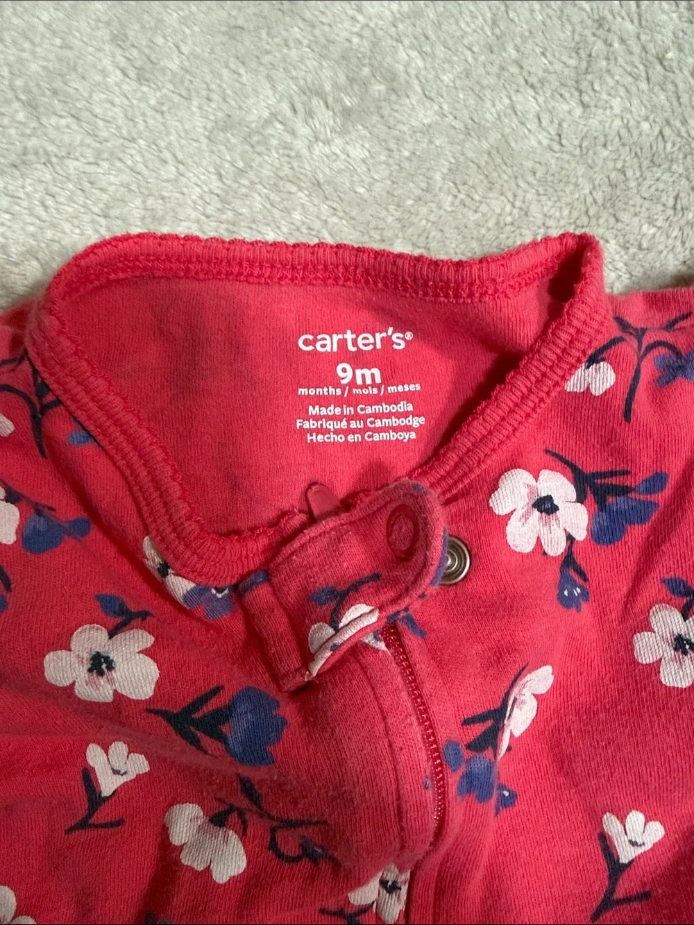 Carter's Pink Floral Zip-Up Baby One-Piece